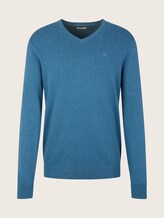 Melierter Pullover mit V-Ausschnitt - Männer - medium blue ashes melange Melierter Pullover mit V-Ausschnitt - Männer - medium blue ashes melange - 7 - TOM TAILOR