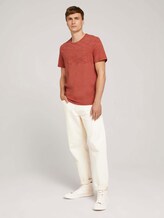 Gestreiftes T-Shirt mit Brusttasche - Männer - chili red white melange Gestreiftes T-Shirt mit Brusttasche - Männer - chili red white melange - 3 - TOM TAILOR