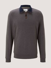 Sweatshirt with a troyer collar - Men - Cyber Grey Melange Sweatshirt with a troyer collar - Men - Cyber Grey Melange - 7 - TOM TAILOR
