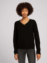 Lockerer Pullover mit V-Ausschnitt - Frauen - deep black Lockerer Pullover mit V-Ausschnitt - Frauen - deep black - 1 - TOM TAILOR
