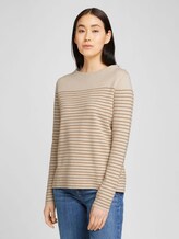 Gestreepte trui van biologisch katoen - Vrouwen - sand beige stripe Gestreepte trui van biologisch katoen - Vrouwen - sand beige stripe - 1 - TOM TAILOR