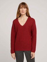 Trui met V-hals van biologisch katoen - Vrouwen - dark maroon red Trui met V-hals van biologisch katoen - Vrouwen - dark maroon red - 1 - TOM TAILOR