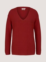 Trui met V-hals van biologisch katoen - Vrouwen - dark maroon red Trui met V-hals van biologisch katoen - Vrouwen - dark maroon red - 7 - TOM TAILOR
