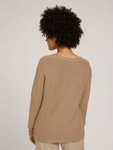 V-neck sweater with organic cotton - Women - french clay beige melange V-neck sweater with organic cotton - Women - french clay beige melange - 2 - TOM TAILOR