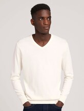 gemêleerde trui met V-hals - Mannen - Knit White gemêleerde trui met V-hals - Mannen - Knit White - 1 - TOM TAILOR