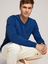 Melierter Pullover mit V-Ausschnitt - Männer - bright blue melange Melierter Pullover mit V-Ausschnitt - Männer - bright blue melange - 5 - TOM TAILOR