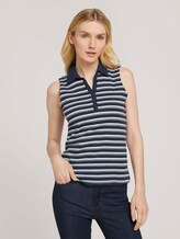 Mouwloos poloshirt met biologisch katoen - Vrouwen - navy mint irregular stripe Mouwloos poloshirt met biologisch katoen - Vrouwen - navy mint irregular stripe - 1 - TOM TAILOR