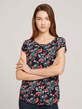 Patterned LenzingTM EcoVeroTM short-sleeved blouse - Women - navy flower paisley design Patterned LenzingTM EcoVeroTM short-sleeved blouse - Women - navy flower paisley design - 1 - TOM TAILOR