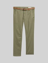 TOM TAILOR DENIM Herren Slim Chino Hose mit Gürtel, grün, Uni, Gr. 29/32