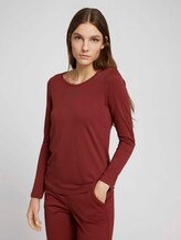 Logo print long-sleeved shirt with organic cotton - Women - dark maroon red Logo print long-sleeved shirt with organic cotton - Women - dark maroon red - 1 - TOM TAILOR