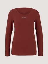 Logo print long-sleeved shirt with organic cotton - Women - dark maroon red Logo print long-sleeved shirt with organic cotton - Women - dark maroon red - 7 - TOM TAILOR