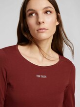 Logo print long-sleeved shirt with organic cotton - Women - dark maroon red Logo print long-sleeved shirt with organic cotton - Women - dark maroon red - 9 - TOM TAILOR