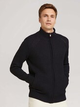 Cardigan with a stand-up collar and zip - Men - Black Grey Melange Cardigan with a stand-up collar and zip - Men - Black Grey Melange - 1 - TOM TAILOR
