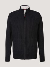 Cardigan with a stand-up collar and zip - Men - Black Grey Melange Cardigan with a stand-up collar and zip - Men - Black Grey Melange - 7 - TOM TAILOR