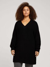Plus - Geripptes Kleid mit V-Ausschnitt - Frauen - deep black Plus - Geripptes Kleid mit V-Ausschnitt - Frauen - deep black - 1 - My True Me