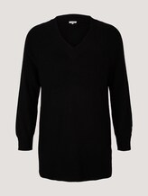 Plus - Geripptes Kleid mit V-Ausschnitt - Frauen - deep black Plus - Geripptes Kleid mit V-Ausschnitt - Frauen - deep black - 7 - My True Me