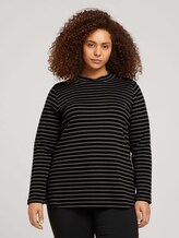 Plus - Langarmshirt mit kurzem Stehkragen - Frauen - black grey melange stripe Plus - Langarmshirt mit kurzem Stehkragen - Frauen - black grey melange stripe - 1 - My True Me