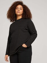 Plus - Langarmshirt mit kurzem Stehkragen - Frauen - black grey melange stripe Plus - Langarmshirt mit kurzem Stehkragen - Frauen - black grey melange stripe - 5 - My True Me