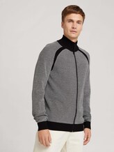 Gemusterte Strickjacke mit Stehkragen - Männer - black white birdseye jacquard Gemusterte Strickjacke mit Stehkragen - Männer - black white birdseye jacquard - 1 - TOM TAILOR