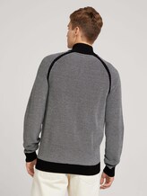 Gemusterte Strickjacke mit Stehkragen - Männer - black white birdseye jacquard Gemusterte Strickjacke mit Stehkragen - Männer - black white birdseye jacquard - 2 - TOM TAILOR