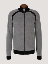 Gemusterte Strickjacke mit Stehkragen - Männer - black white birdseye jacquard Gemusterte Strickjacke mit Stehkragen - Männer - black white birdseye jacquard - 7 - TOM TAILOR