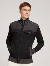 Melierte Strickjacke mit Brusttaschen - Männer - Black Grey Melange Melierte Strickjacke mit Brusttaschen - Männer - Black Grey Melange - 1 - TOM TAILOR