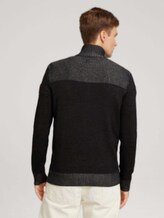 Melierte Strickjacke mit Brusttaschen - Männer - Black Grey Melange Melierte Strickjacke mit Brusttaschen - Männer - Black Grey Melange - 2 - TOM TAILOR