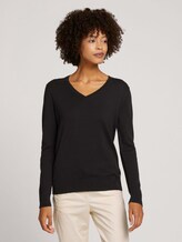 Basic Pullover mit V-Ausschnitt - Frauen - deep black Basic Pullover mit V-Ausschnitt - Frauen - deep black - 1 - TOM TAILOR