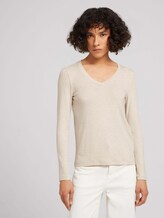 Langarmshirt mit V-Ausschnitt - Frauen - cold beige melange Langarmshirt mit V-Ausschnitt - Frauen - cold beige melange - 1 - TOM TAILOR