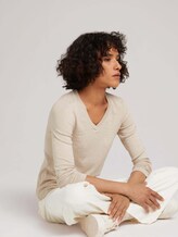 Langarmshirt mit V-Ausschnitt - Frauen - cold beige melange Langarmshirt mit V-Ausschnitt - Frauen - cold beige melange - 5 - TOM TAILOR