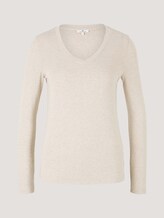 Langarmshirt mit V-Ausschnitt - Frauen - cold beige melange Langarmshirt mit V-Ausschnitt - Frauen - cold beige melange - 7 - TOM TAILOR
