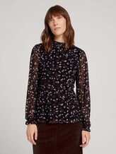 Gemustertes Langarmshirt aus Mesh - Frauen - black large dot design Gemustertes Langarmshirt aus Mesh - Frauen - black large dot design - 1 - TOM TAILOR