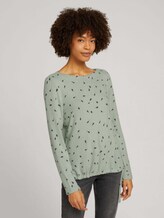 Gemustertes Shirt mit Tunnelzug - Frauen - green melange leaf design Gemustertes Shirt mit Tunnelzug - Frauen - green melange leaf design - 1 - TOM TAILOR