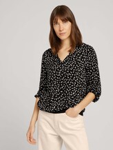 Bluse mit Rippbündchen - Frauen - black leaf design Bluse mit Rippbündchen - Frauen - black leaf design - 1 - TOM TAILOR
