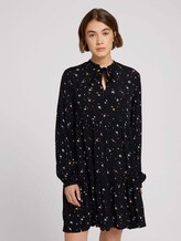 Midi Kleid mit Faltenlegung und Schleife - Frauen - black minimal print Midi Kleid mit Faltenlegung und Schleife - Frauen - black minimal print - 1 - TOM TAILOR Denim
