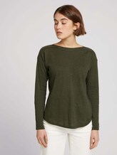 Pullover mit U-Boot Ausschnitt - Frauen - Golden Olive Green Melange Pullover mit U-Boot Ausschnitt - Frauen - Golden Olive Green Melange - 1 - TOM TAILOR Denim