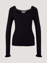 Gerippter Pullover aus nachhaltiger Viskose - Frauen - deep black Gerippter Pullover aus nachhaltiger Viskose - Frauen - deep black - 7 - TOM TAILOR Denim