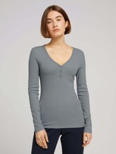 Long-sleeved shirt with a V-neckline made of sustainable cotton - Women - grey mint Long-sleeved shirt with a V-neckline made of sustainable cotton - Women - grey mint - 1 - TOM TAILOR Denim