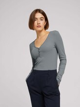 Long-sleeved shirt with a V-neckline made of sustainable cotton - Women - grey mint Long-sleeved shirt with a V-neckline made of sustainable cotton - Women - grey mint - 5 - TOM TAILOR Denim