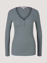 Long-sleeved shirt with a V-neckline made of sustainable cotton - Women - grey mint Long-sleeved shirt with a V-neckline made of sustainable cotton - Women - grey mint - 7 - TOM TAILOR Denim