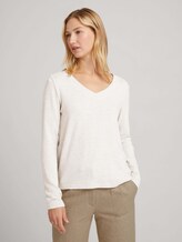 Langarmshirt mit V-Ausschnitt - Frauen - cold beige melange Langarmshirt mit V-Ausschnitt - Frauen - cold beige melange - 1 - TOM TAILOR Denim