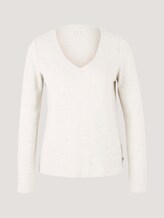 Langarmshirt mit V-Ausschnitt - Frauen - cold beige melange Langarmshirt mit V-Ausschnitt - Frauen - cold beige melange - 7 - TOM TAILOR Denim