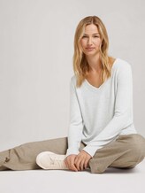 Long-sleeved shirt with a V-neckline - Women - grey mint melange Long-sleeved shirt with a V-neckline - Women - grey mint melange - 5 - TOM TAILOR Denim