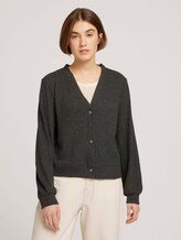 Ribbed cardigan with balloon sleeves - Women - Shale Grey Melange Ribbed cardigan with balloon sleeves - Women - Shale Grey Melange - 1 - TOM TAILOR Denim