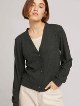 Ribbed cardigan with balloon sleeves - Women - Shale Grey Melange Ribbed cardigan with balloon sleeves - Women - Shale Grey Melange - 5 - TOM TAILOR Denim