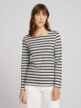 Gestreiftes Langarmshirt - Frauen - beige green stripe Gestreiftes Langarmshirt - Frauen - beige green stripe - 1 - TOM TAILOR