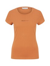 TOM TAILOR DENIM Damen Slim Fit T- Shirt mit Logo Print, braun, Gr. XS