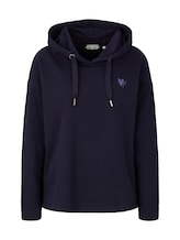 TOM TAILOR Damen Hoodie mit Stickerei und Bio-Baumwolle, blau, Print, Gr. XL