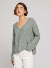 Pullover mit V-Ausschnitt - Frauen - soft greyish green melange Pullover mit V-Ausschnitt - Frauen - soft greyish green melange - 1 - TOM TAILOR Denim