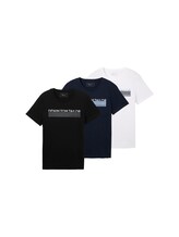 TOM TAILOR DENIM Herren Dreierpack T-Shirt mit Print, schwarz, Print, Gr. XL